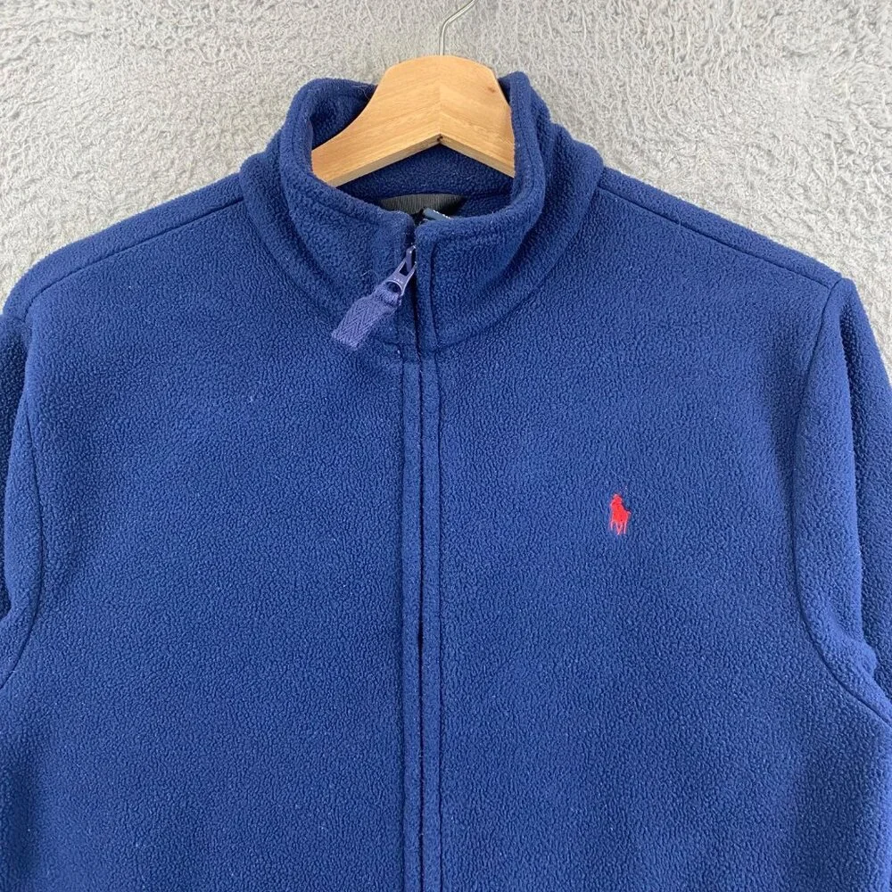 Vintage Polo Ralph Lauren Jacket Boys M(10/12) Blue Fleece Full Zip‎
